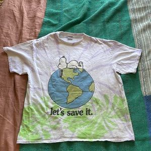 Men's White Snoopy Let's Save It Tie-dye Short Sleeves T-shirt. Large